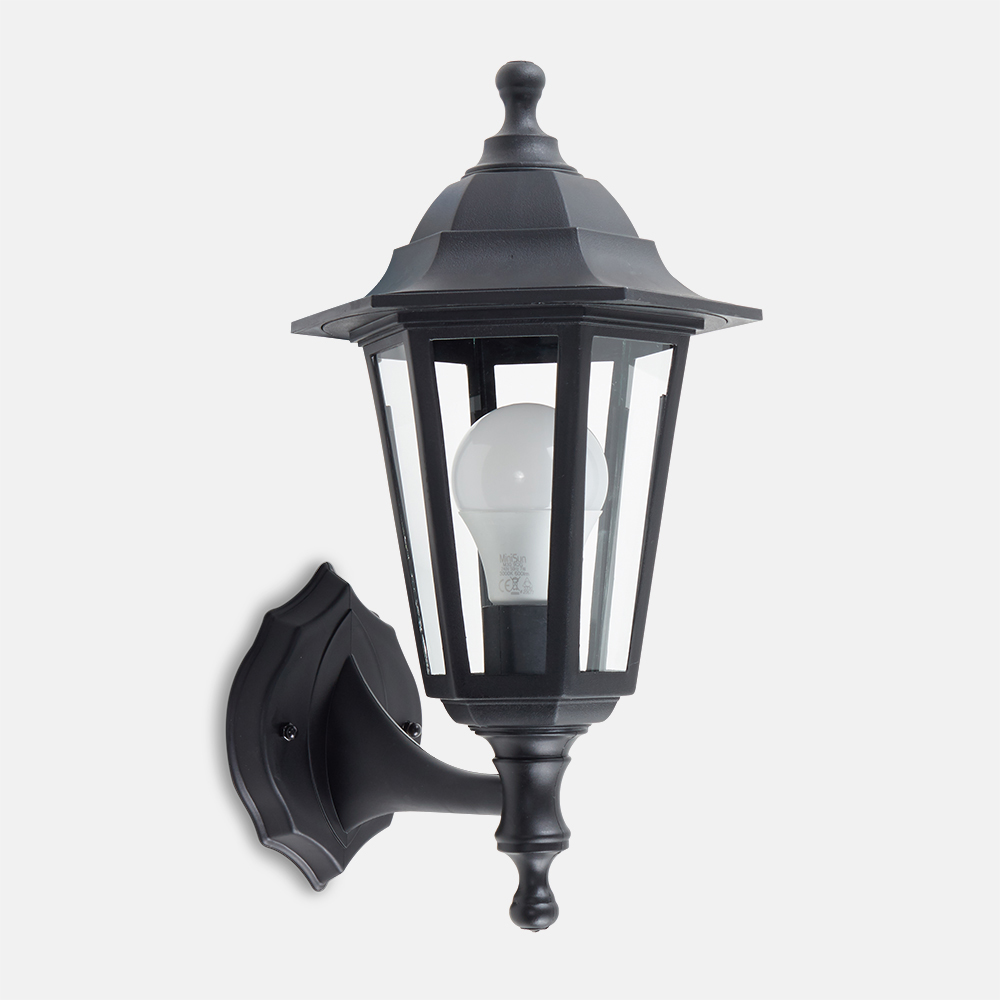 ValueLights Mayfair Set of 2 Black Warm White Bulb Wall Lanterns Image 4
