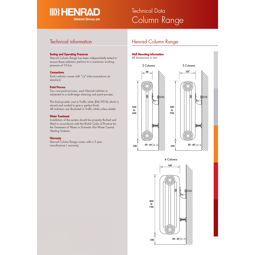Henrad White 3 Column Radiator 300 x 1866mm Image 4
