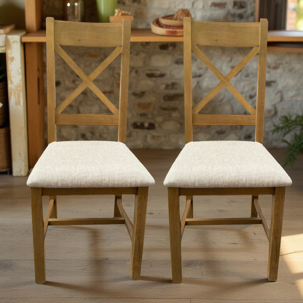 Home Source Copenhagen Beige Wool Solid Oak High Cross Back Dining Chair 2 Pack Image 1