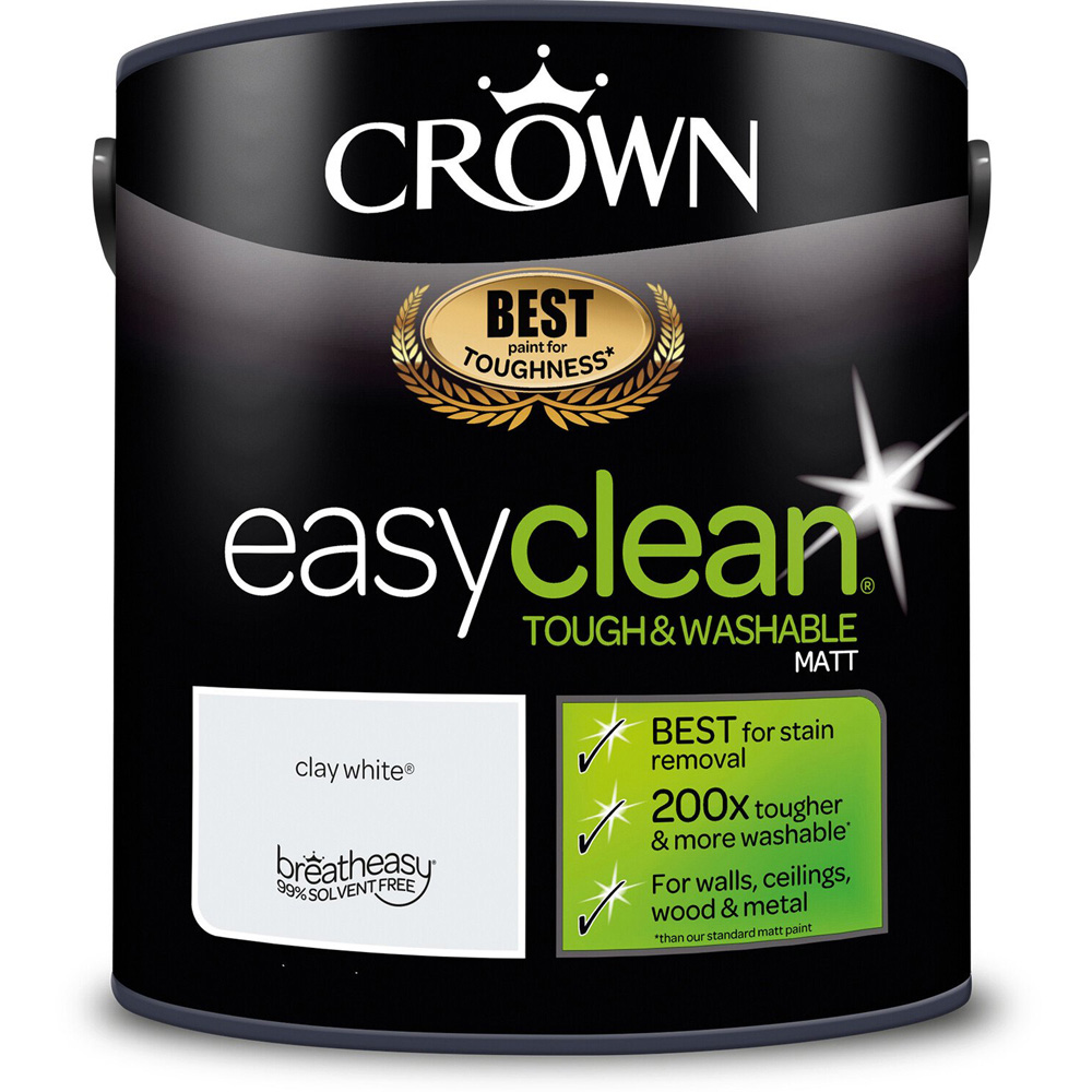 Crown Easyclean Clay White Matt Emulsion Multisurface Paint 2.5L Image 2