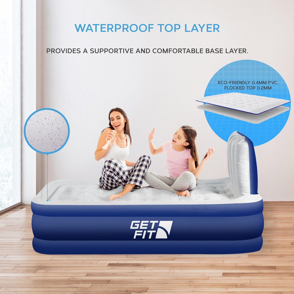 Get Fit Navy and White Single Inflatable Air Bed with Built-in Electric Pump and Headboard Image 3