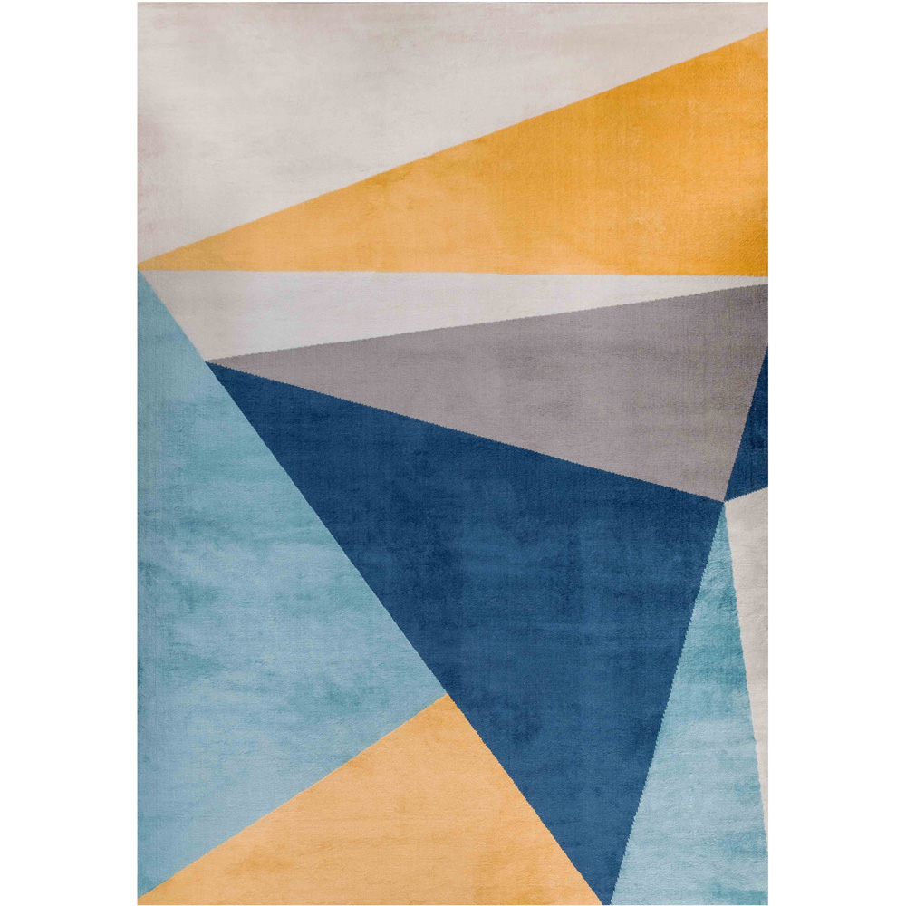 Kukoon Blue and Ochre Bold Geometric Rug 230 x 160cm | Homebase