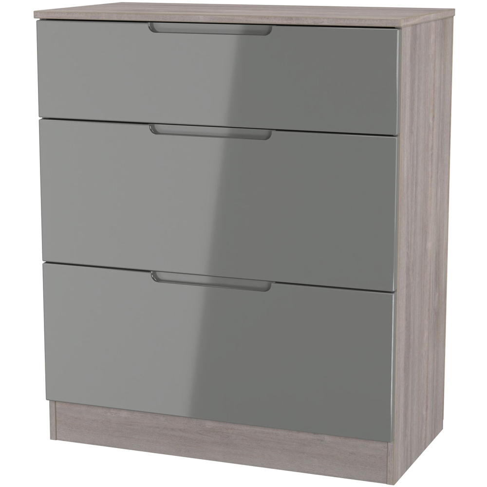 Crowndale Milan 3 Drawer Grey Gloss and Grey Oak Deep Chest of Drawers Ready Assembled Image 4