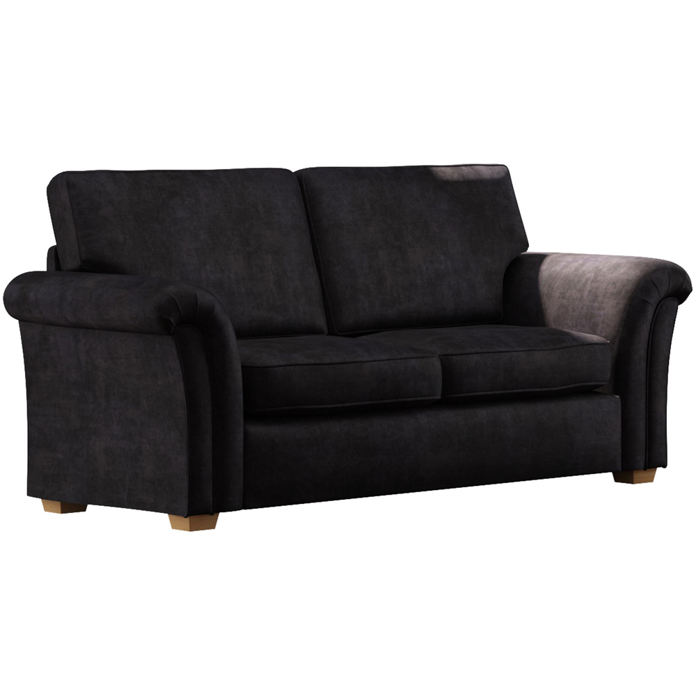 Castleacre 3 Seater Ebony Plush Velvet Fixed Back Sofa Image 2