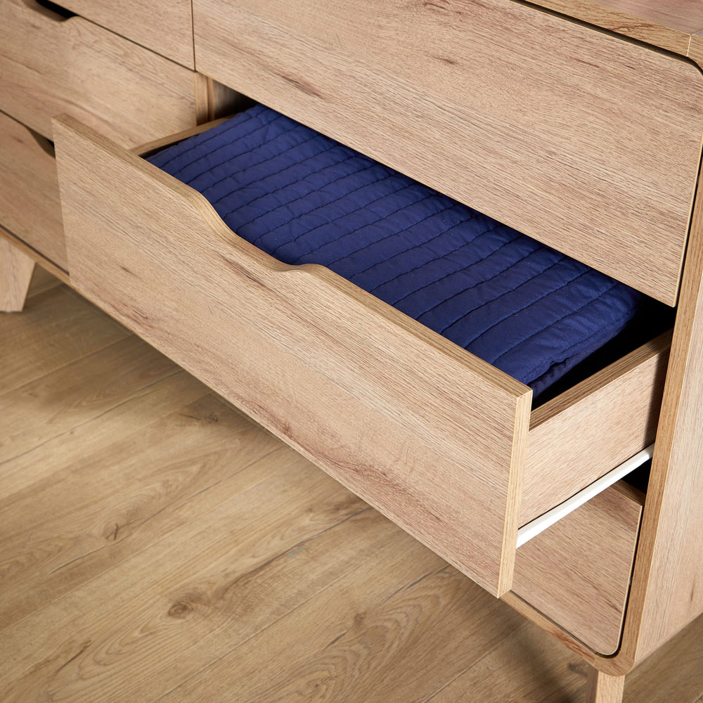 Home Source 6 Drawer Rustic Effect Wide Chest of Drawers Image 8