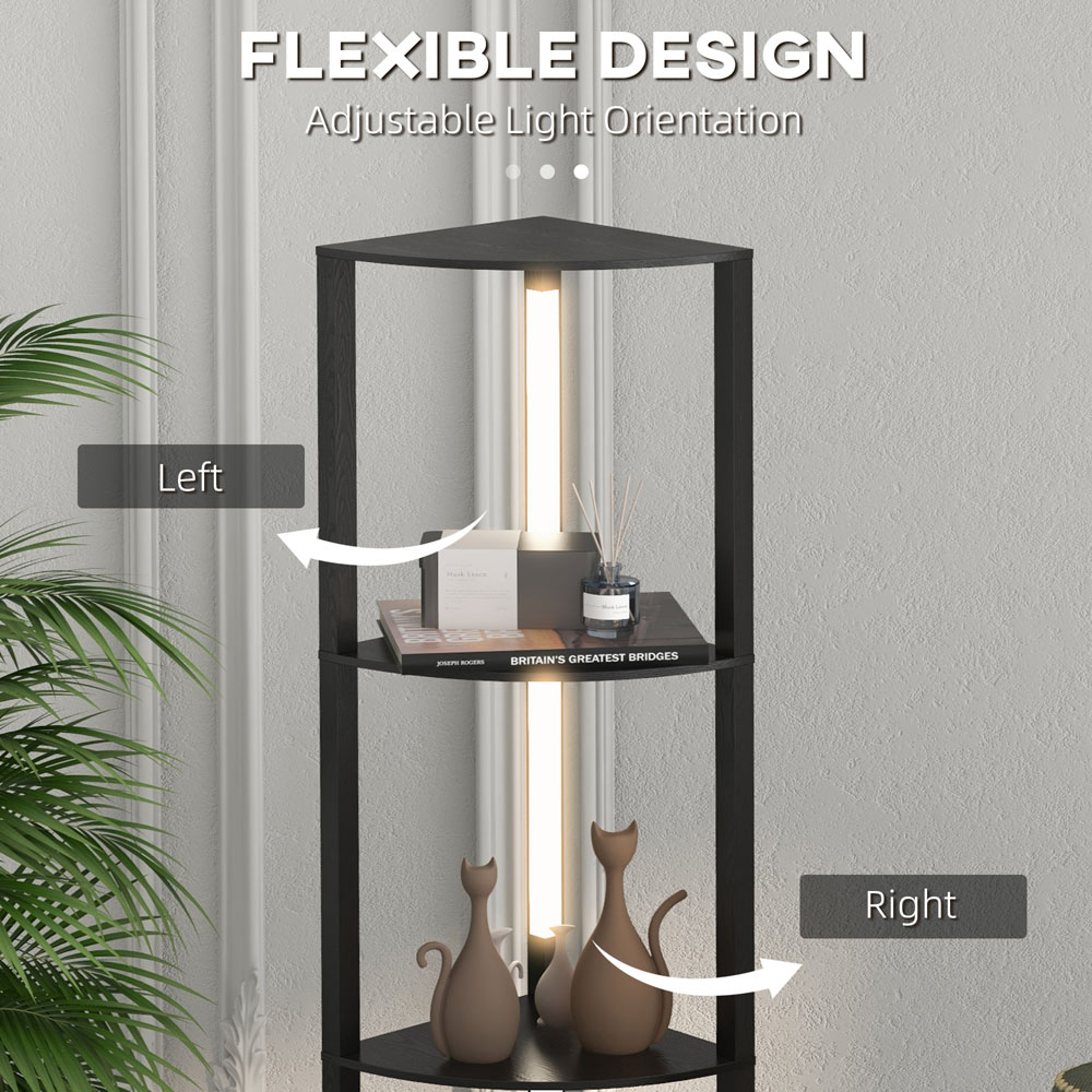 Portland 4 Shelf Black Dimmable Warm White LED Corner Floor Lamp Image 6