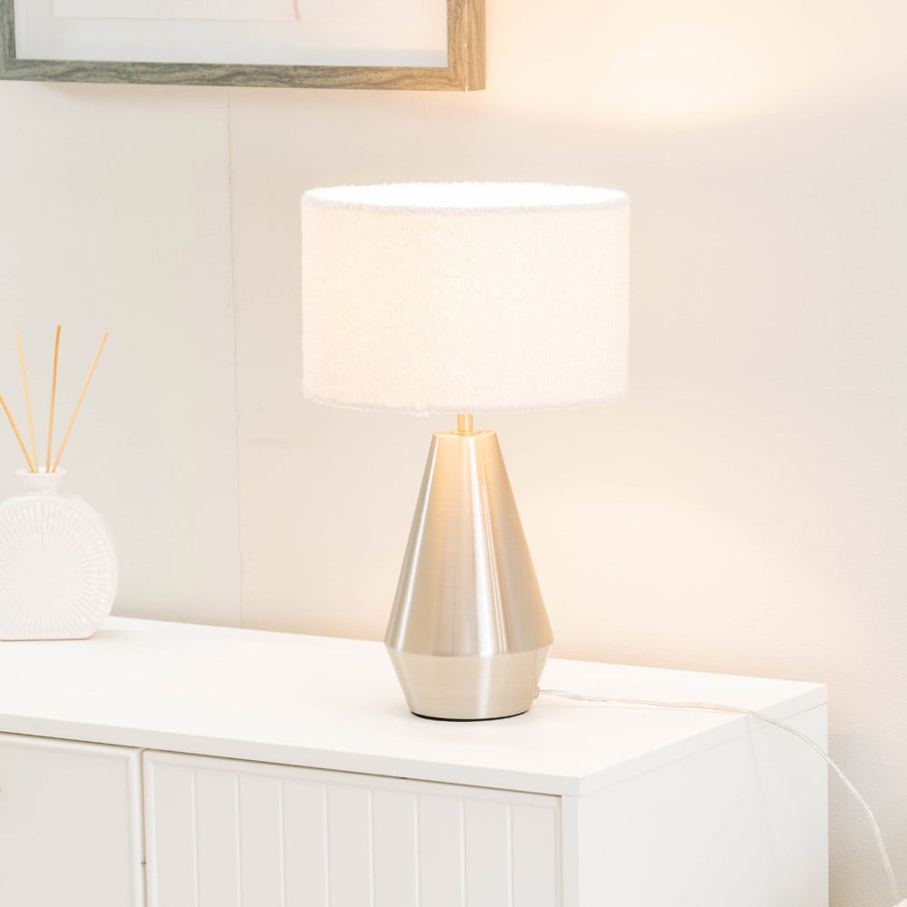 ValueLights Jax Cream Boucle Shade Brushed Chrome Touch LED Table Lamp Image 2