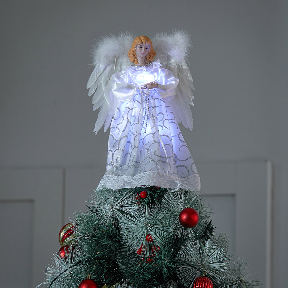 Living and Home White LED Angel Christmas Tree Topper Image 2