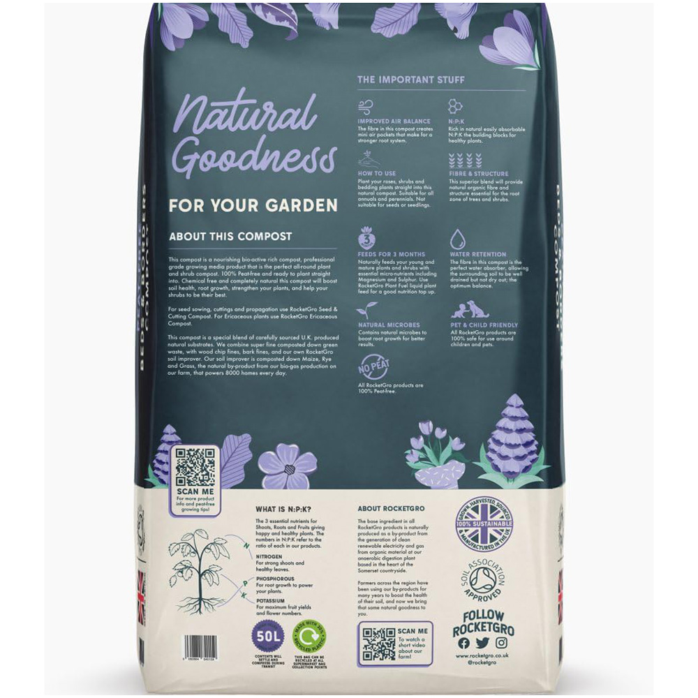 Thompson and Morgan RocketGro Beds and Borders Peat Free Compost 50L Image 2