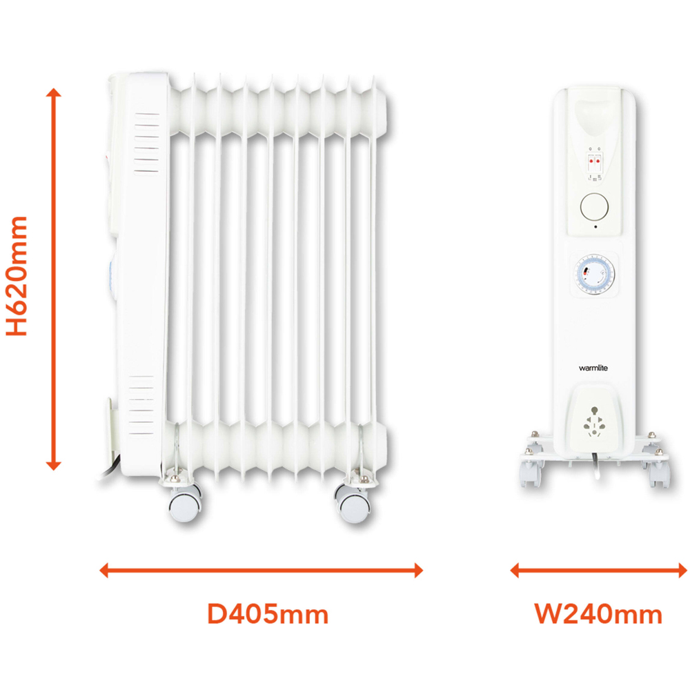 Warmlite 9 Fin White Oil Filled Radiator with Adjustable Thermostat 2000W Image 9
