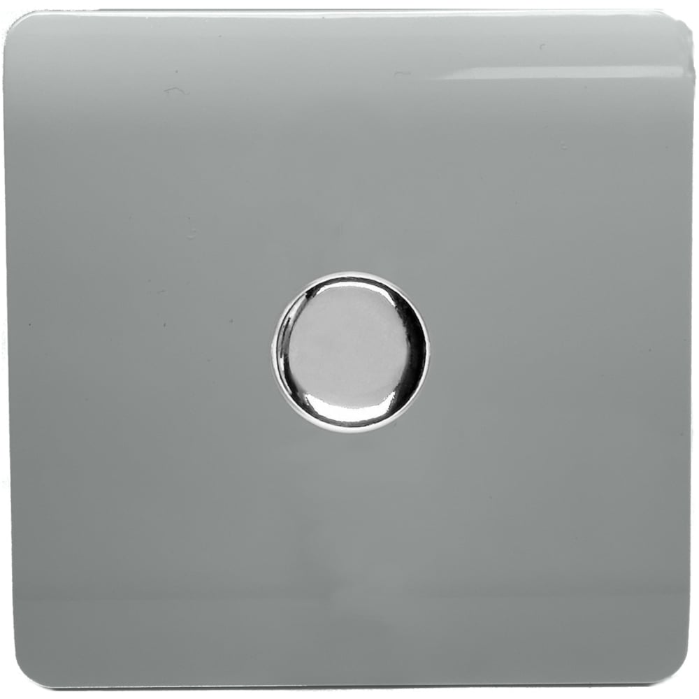 Trendi Switch 1 Gang 10amp Platinum Silver Rotary LED Dimmer Light Switch Image 1
