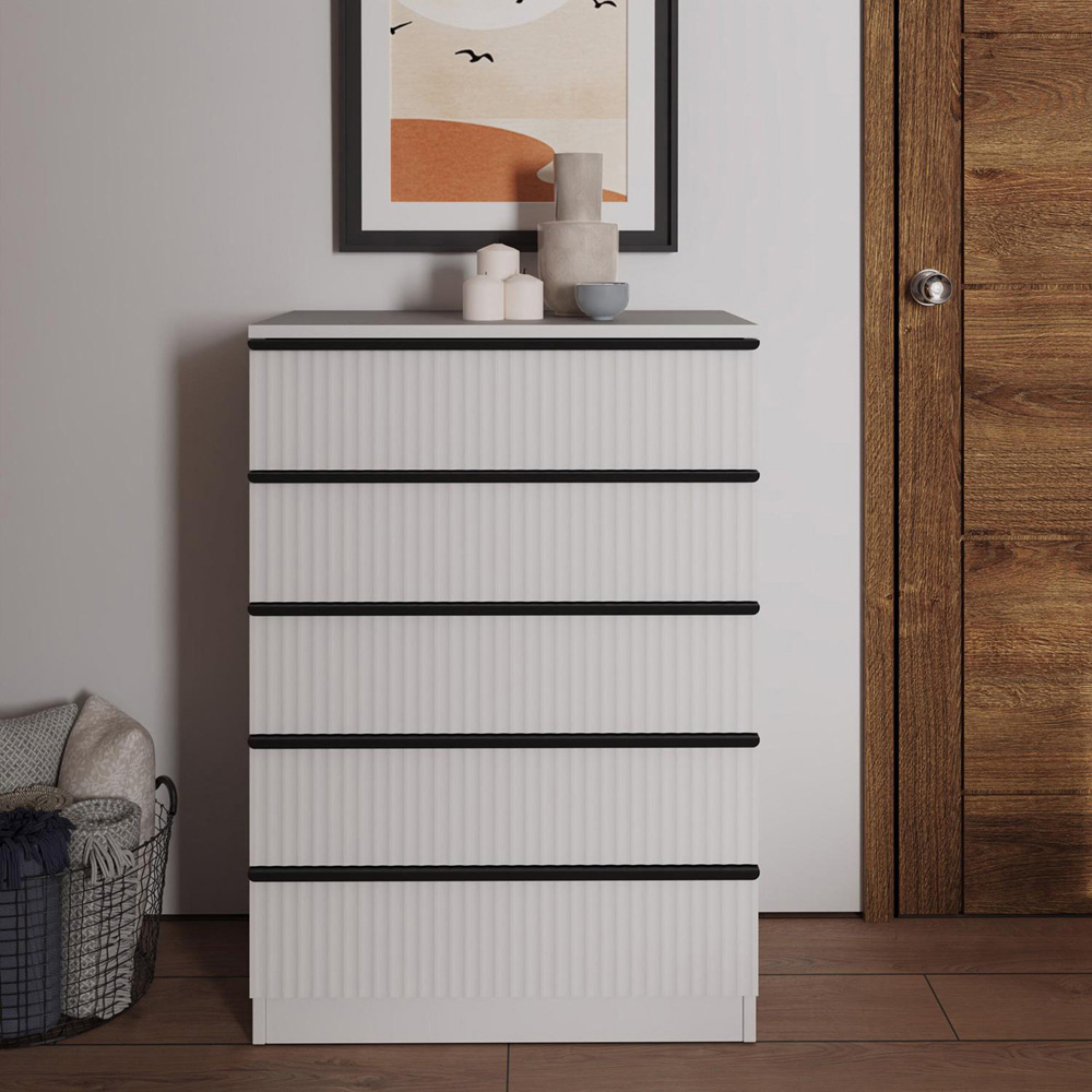 FWStyle Lania 5 Drawer White Scalloped Ripple Effect Chest of Drawers Image 4
