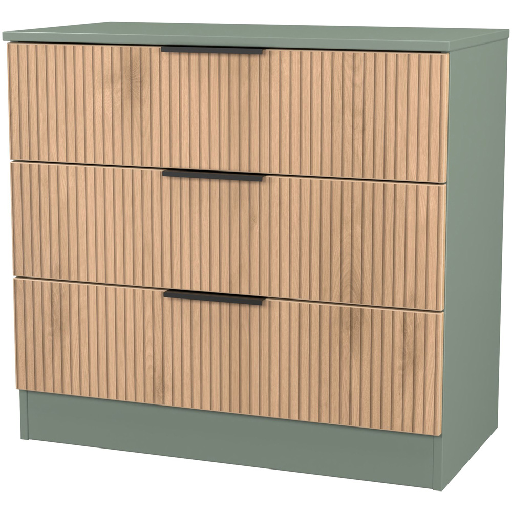 Crowndale Java 3 Drawer Slatt Effect and Reed Green Chest of Drawer Image 4