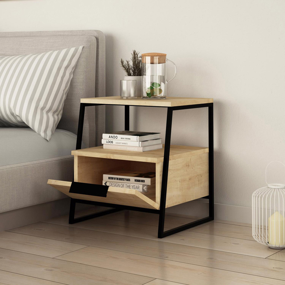 FWStyle Pal Single Door Oak Bedside Table Image 3
