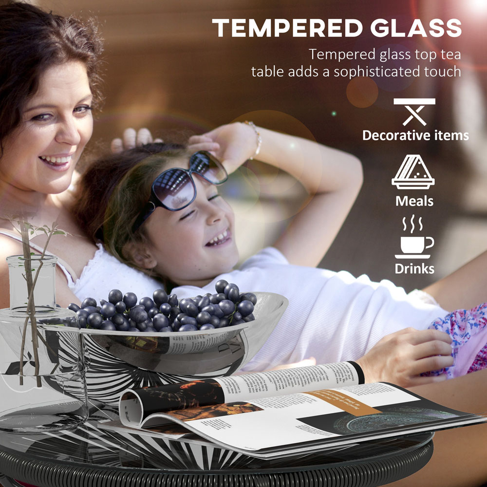 Outsunny Black Rattan Tempered Glass Side Table Image 4