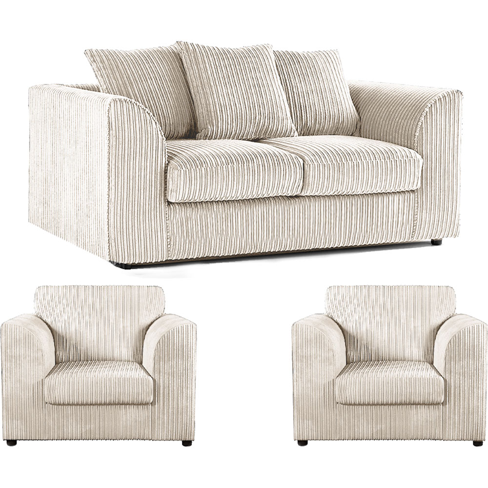 Luxor 4 Seater Cream Jumbo Cord Scatter Back Sofa Suite Image 2