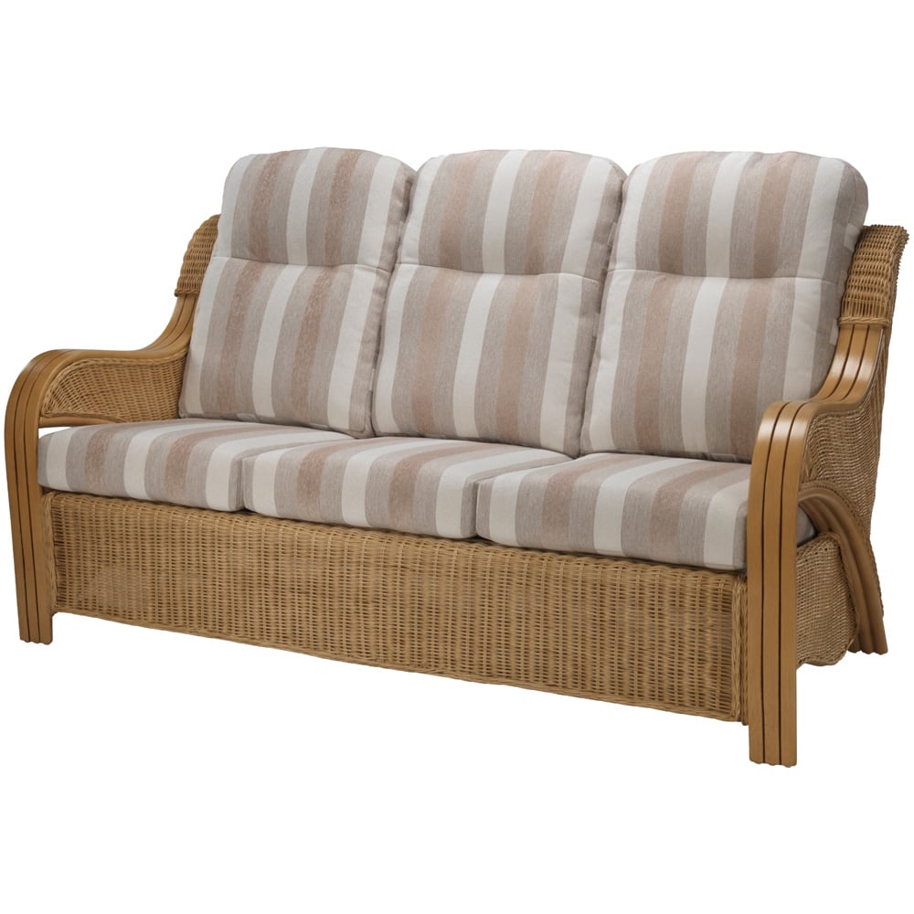 Desser Furniture Opera 3 Seater Light Oak Natural Rattan Duke Beige Stripe Sofa Image 2