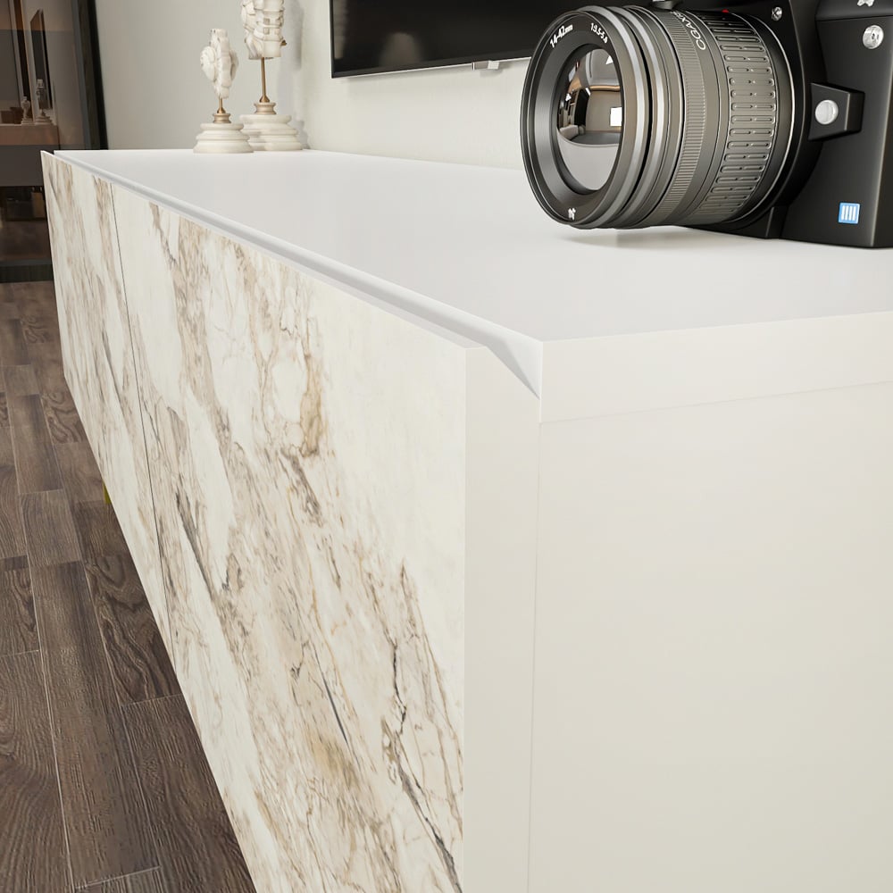 Decorotika Parla 3 Door White Marble and Gold TV Unit Image 5