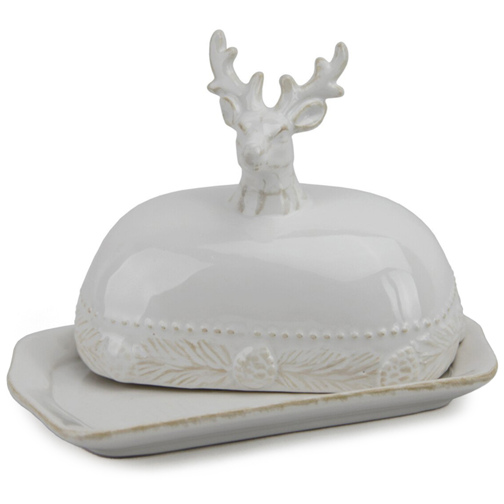 Rustic Stag Butter Dish - White Image 1