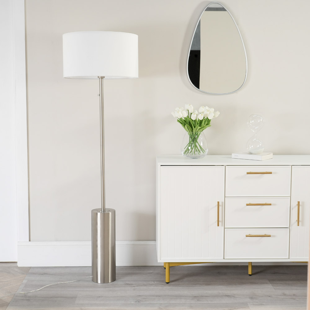 ValueLights Lexy Reni White Drum Shade Chrome LED Floor Lamp Image 4