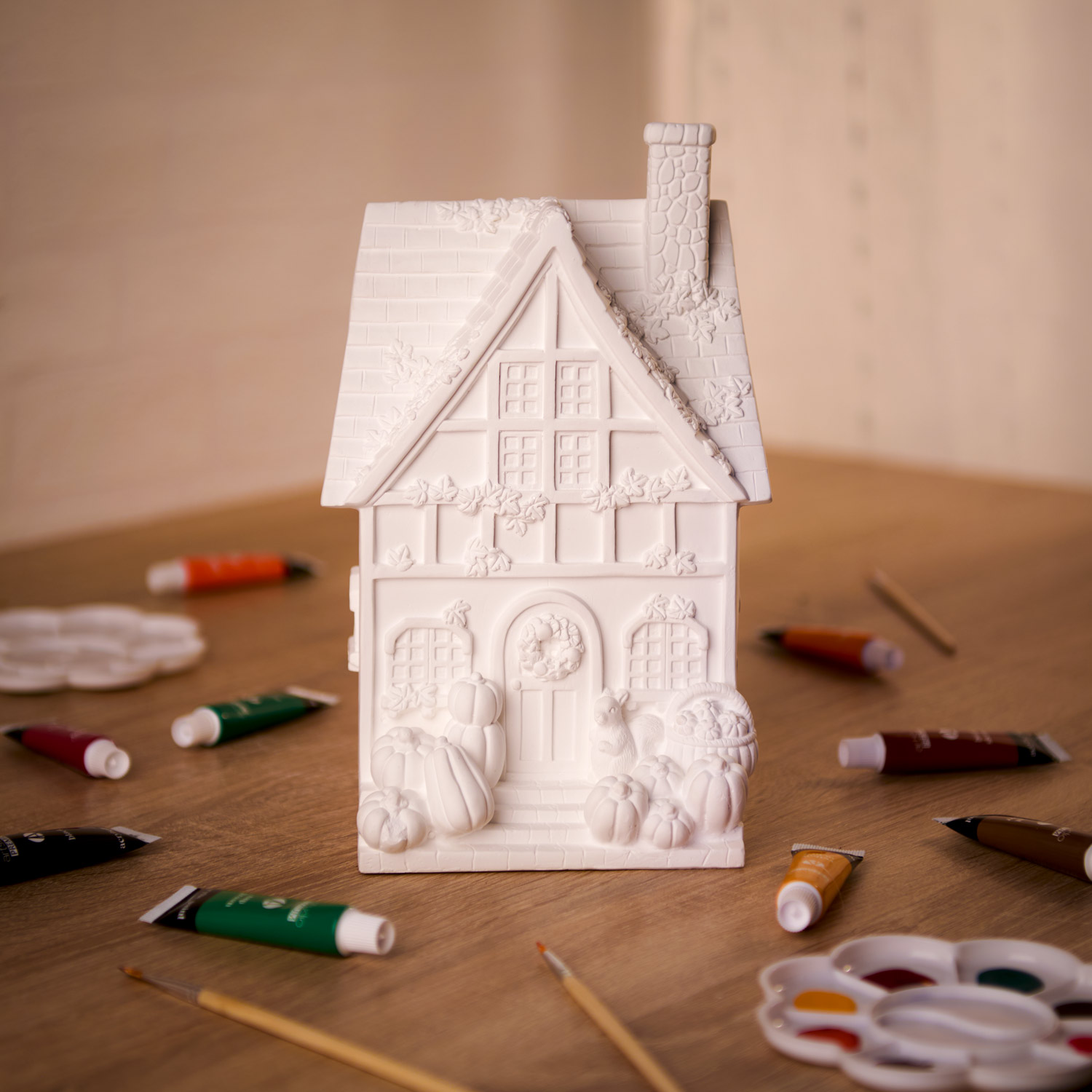 Paint Your Own Ceramic Autumn House Decoration White Image 2