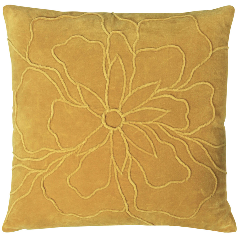 furn. Angeles Ochre Floral Velvet Cushion Image 1