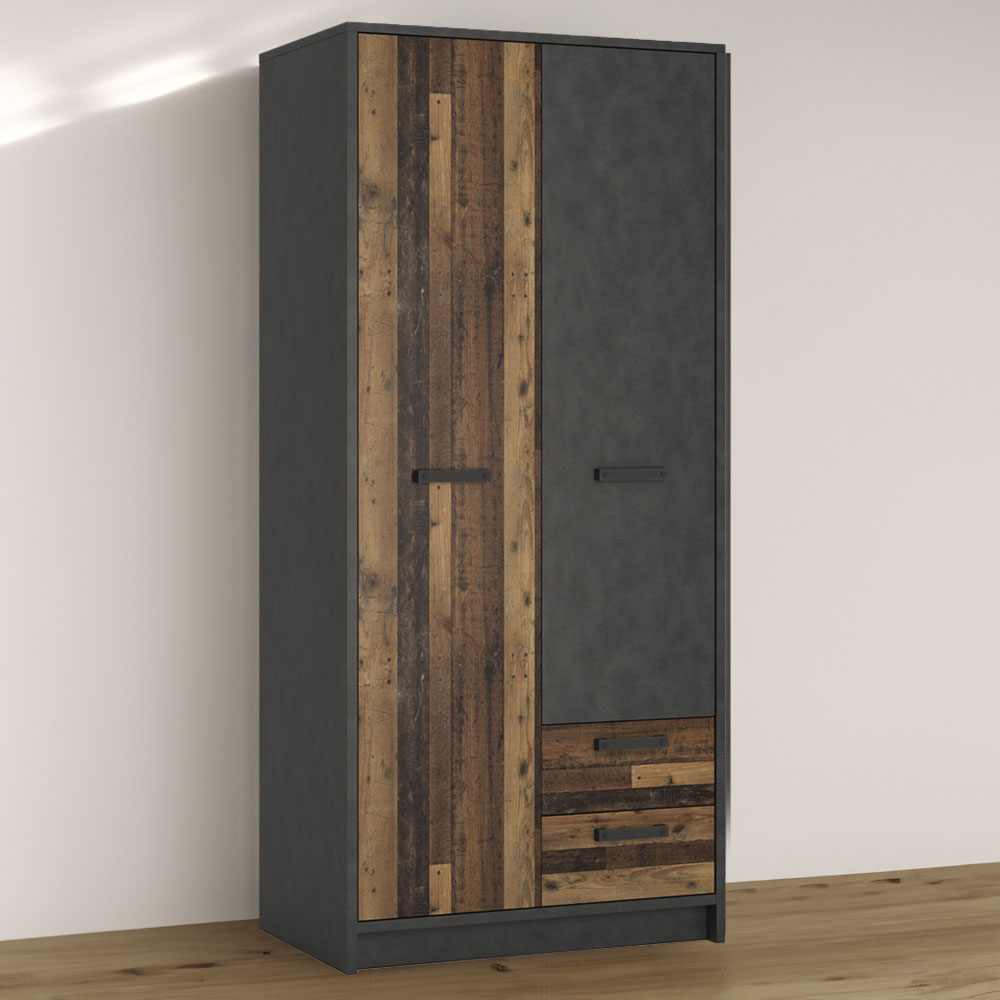 Florence Brooklyn 2 Door 2 Drawer Walnut and Dark Matera Grey Wardrobe Image 1