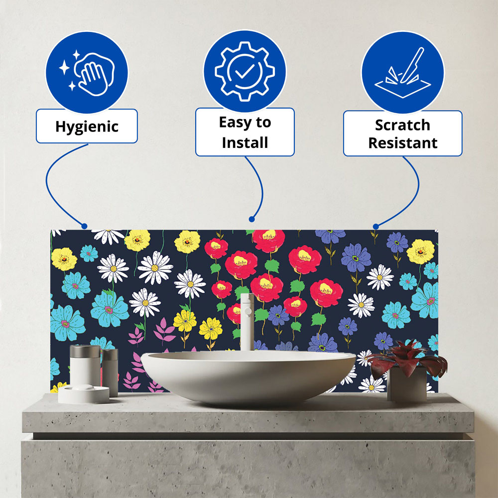 Warren Reed Designer Multicoloured Flower Pattern Glass Bathroom Splashback 25 x 60cm Image 3