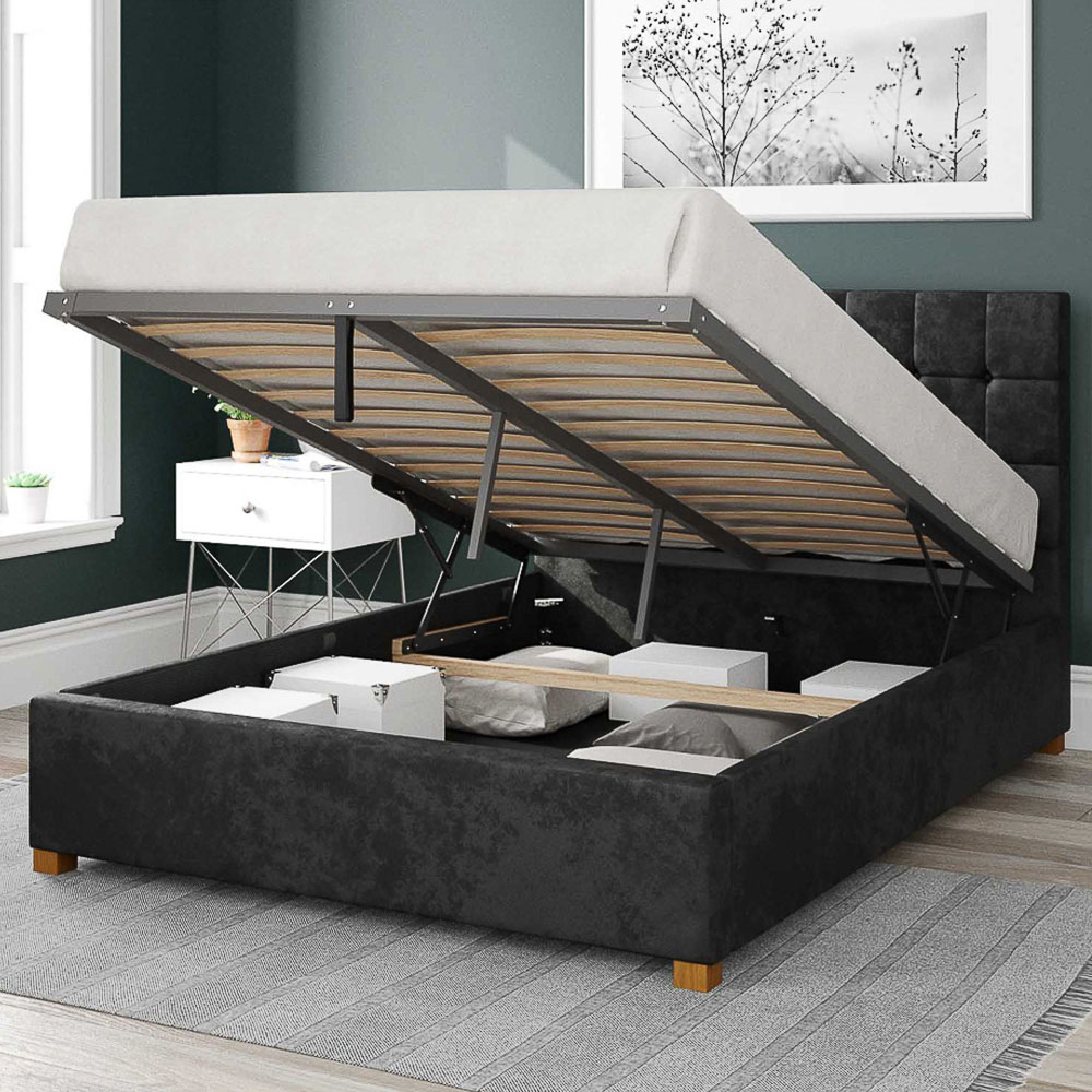Aspire Sinatra Double Black Mirazzi Velvet Ottoman Bed Image 2