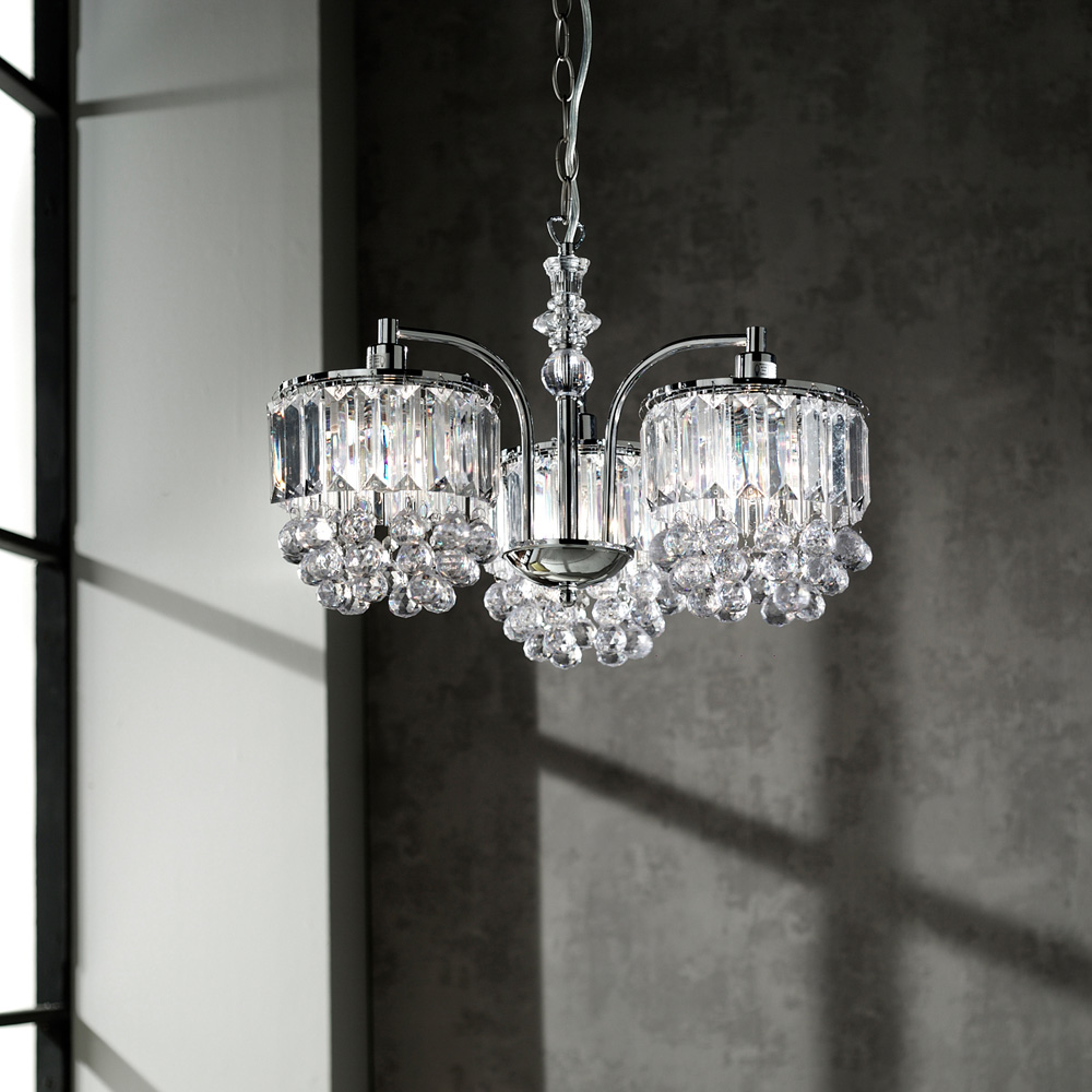 Kliving Abraham 3 Light Acrylic Beaded and Droplet Flush Fitting Ceiling Chandelier Image 4