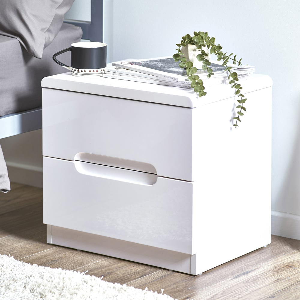 Julian Bowen Manhattan 2 Drawer White Bedside Table Image 3