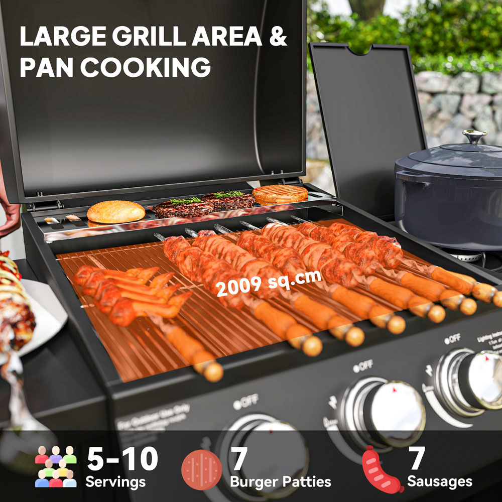 Outsunny 3+1 Burner Gas Barbecue with Storage Cabinet and Shelf 9500W Image 5