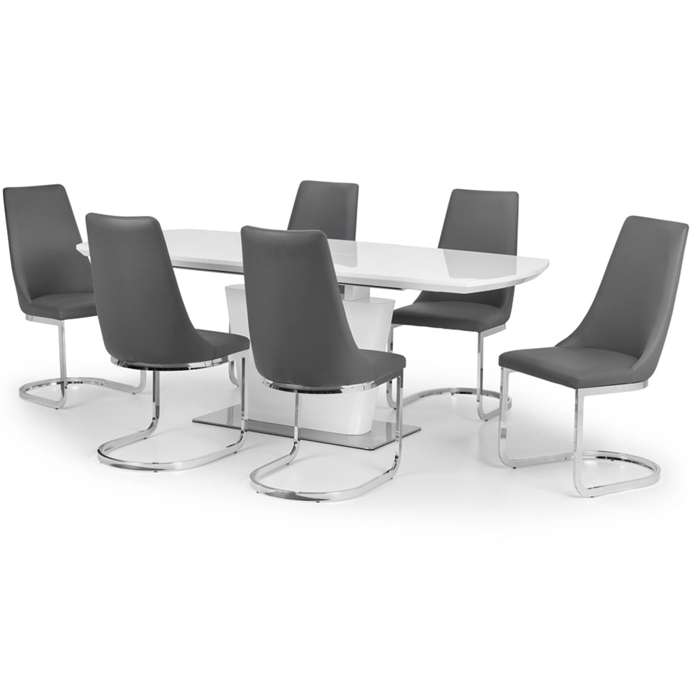 Julian Bowen Como 6 Seater High Gloss Table Set White and Grey Image 2