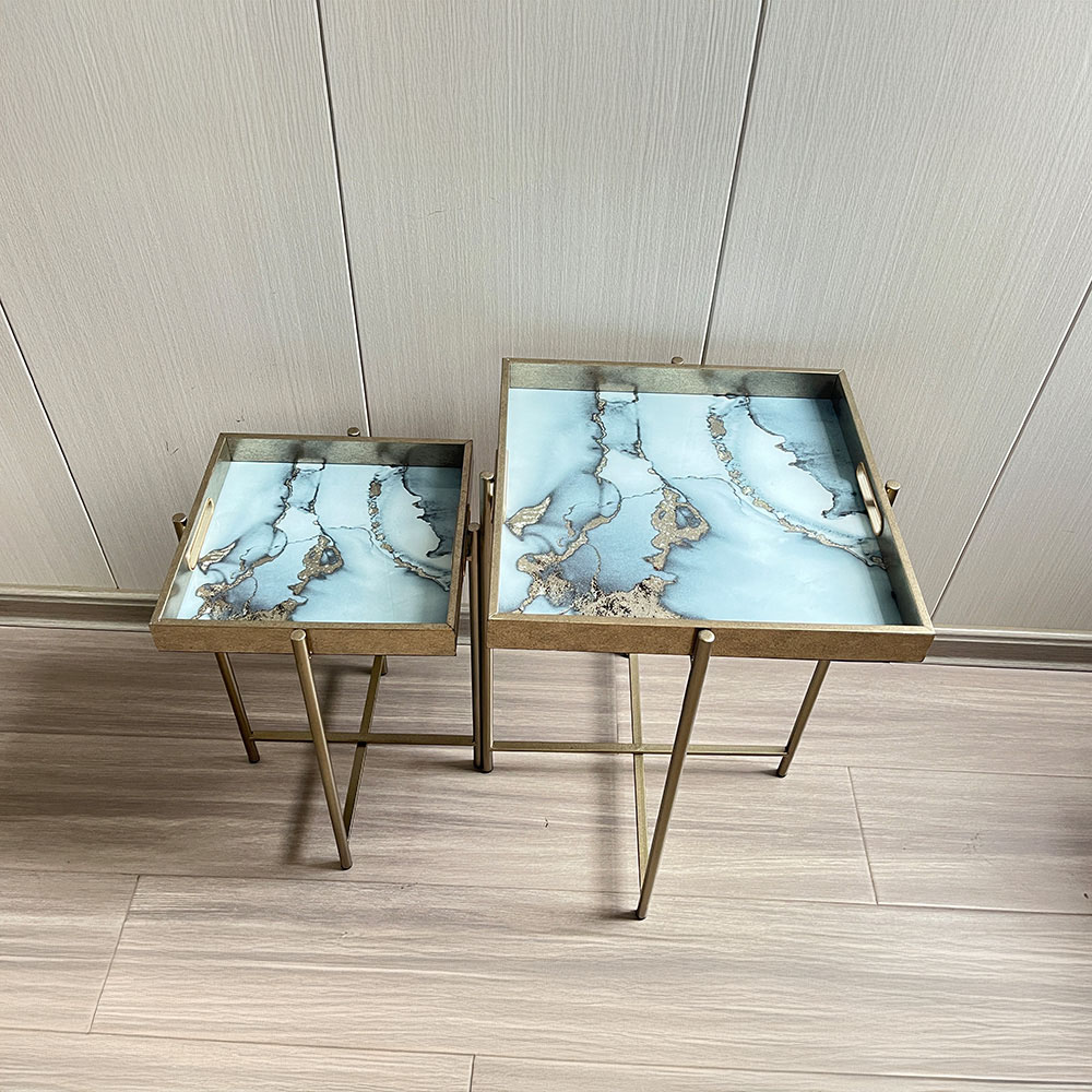 Acacia Home Set of 2 Marble Effect Square Table Image 2