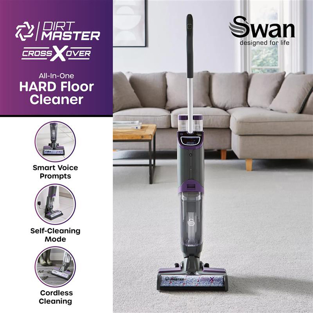 Swan Dirtmaster Crossover SC51010N Purple All‑in‑One Hard Floor Cleaner with Cordless Vacuum and Mop Image 3