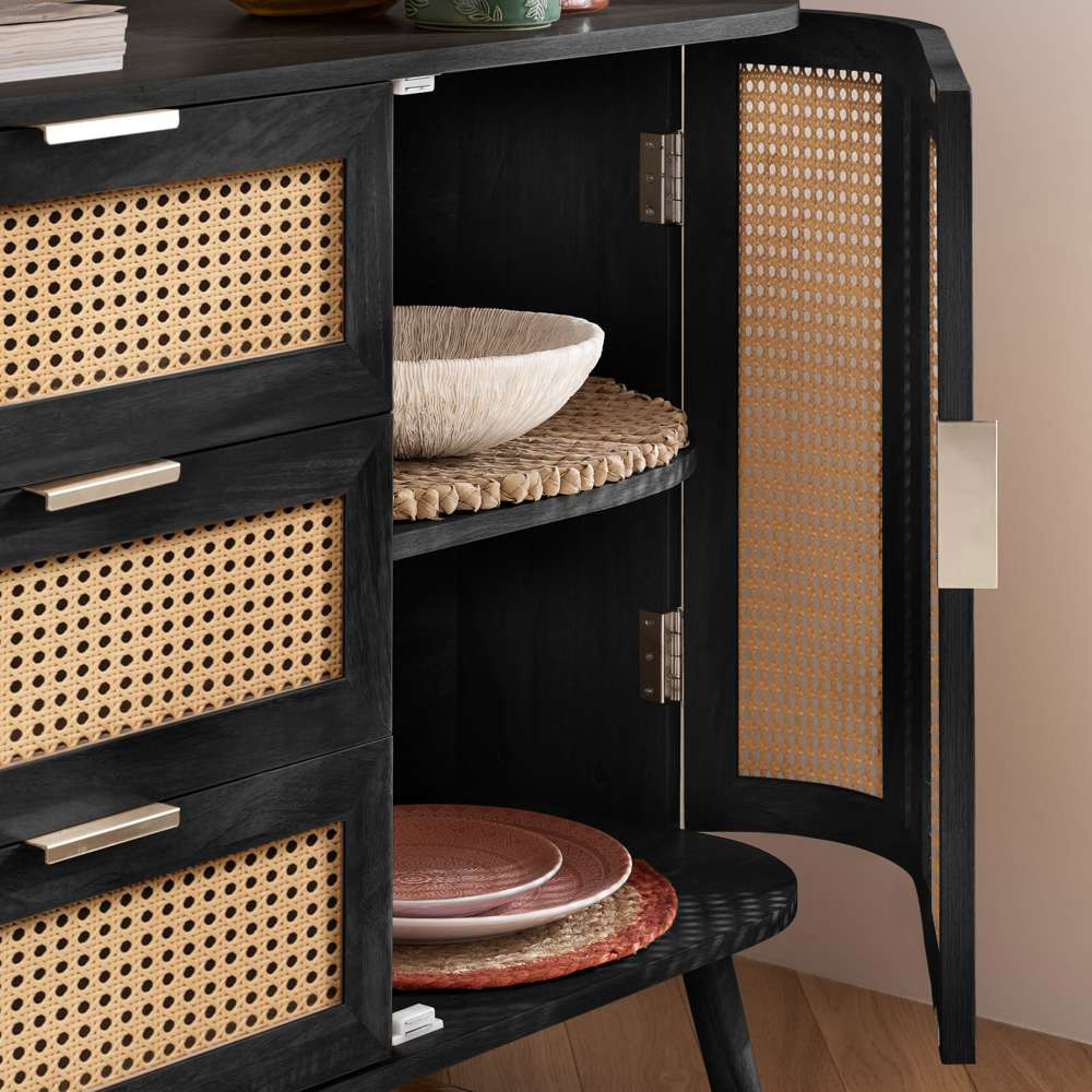 Birlea Noah 2 Door 3 Drawer Black Rattan Sideboard Image 6