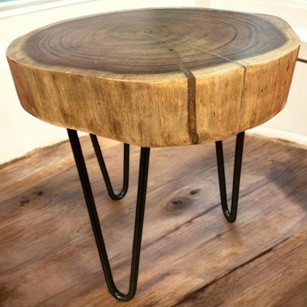 Acacia Home Brown Round Wooden Stool Image 1