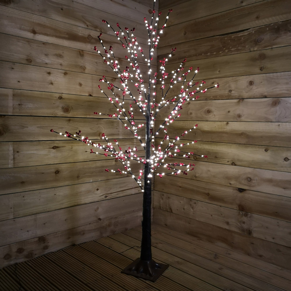 Samuel Alexander Warm White LED Black Christmas Twig Tree with Red Berry 5ft Image 2
