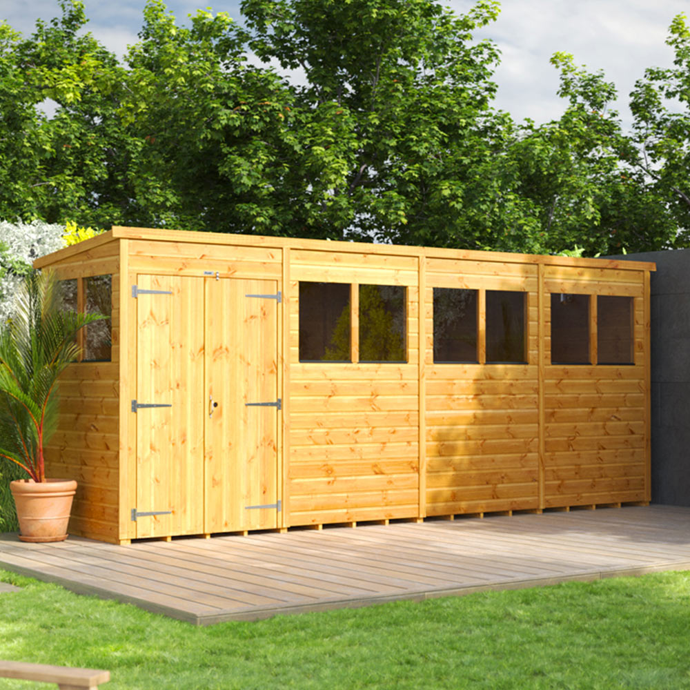Power Sheds 14 x 6ft Double Door Pent Wooden Shed Image 2