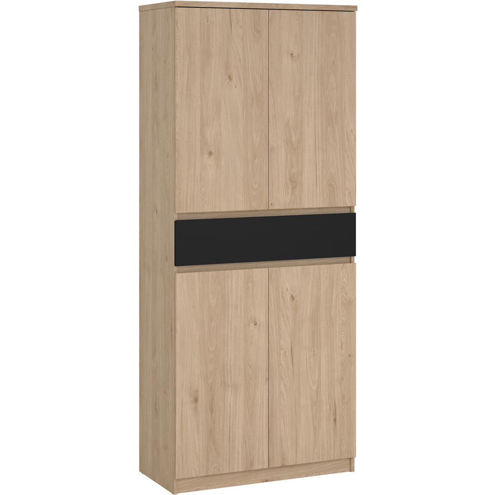 Florence 4 Door Single Drawer Jackson Hickory Oak and Black Shoe Cabinet Image 2
