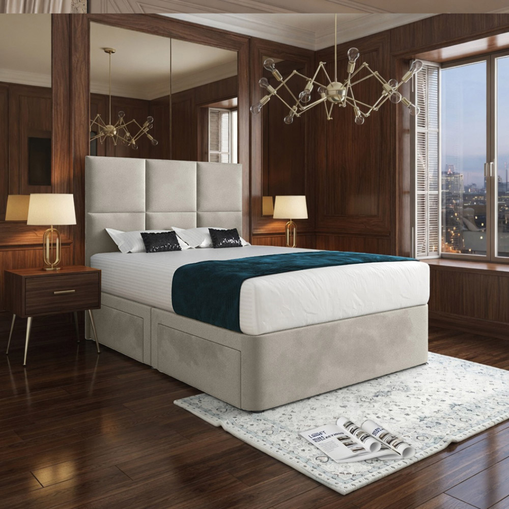 Caprio Silver Small Single Upholstered Divan Bed Frame with Floorstanding Cube Headboard Image 5