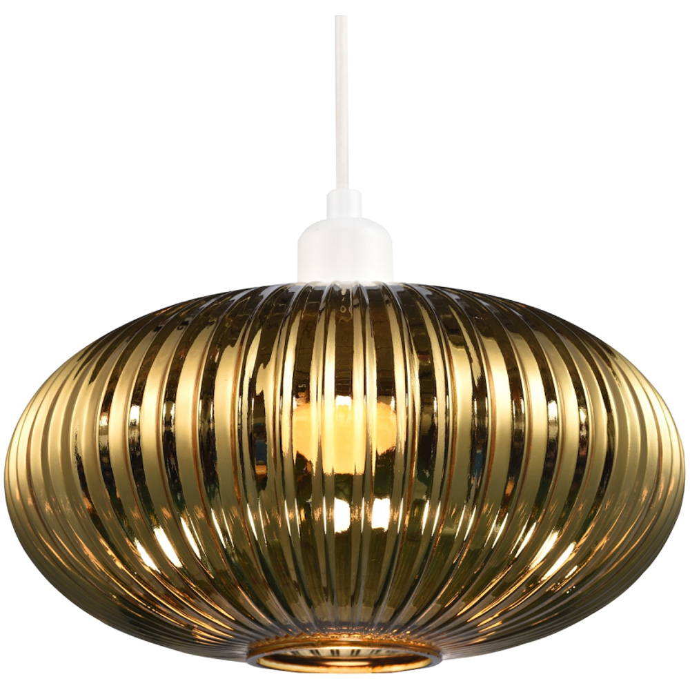 Happy Homewares Designer Shiny Gold Plated Line Ribbed Glass Oval Pendant Shade Image 4