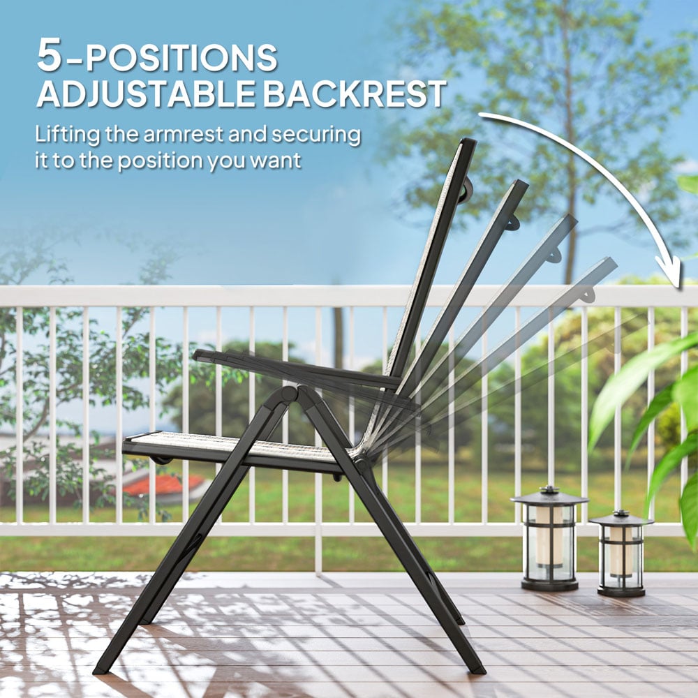 Outsunny Set of 2 Black Rattan 5 Position Adjustable Folding Garden Chair Image 4