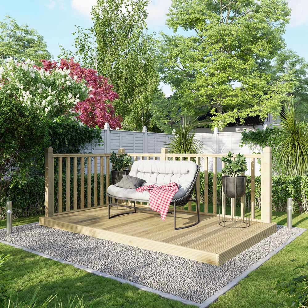 Power 6 x 10ft Timber Decking Kit With Handrails On 2 Sides Image 2
