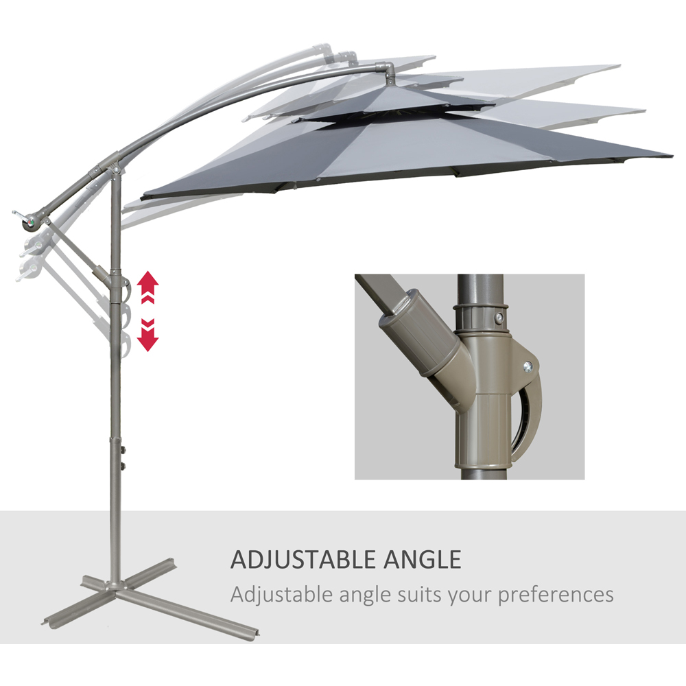 Outsunny Dark Grey Crank Handle Double Tier Cantilever Banana Parasol with Cross Base 2.7m Image 5