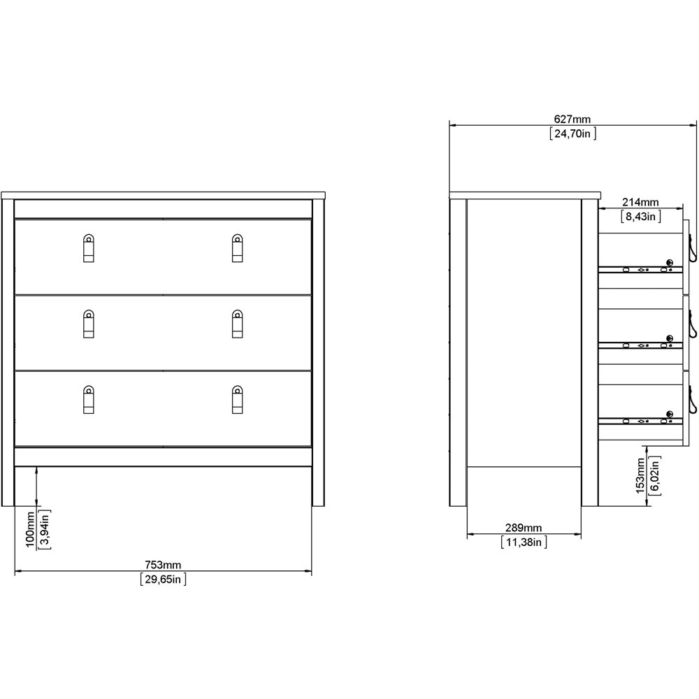 Florence Barcelona 3 Drawer Matt Black Chest of Drawers Image 7