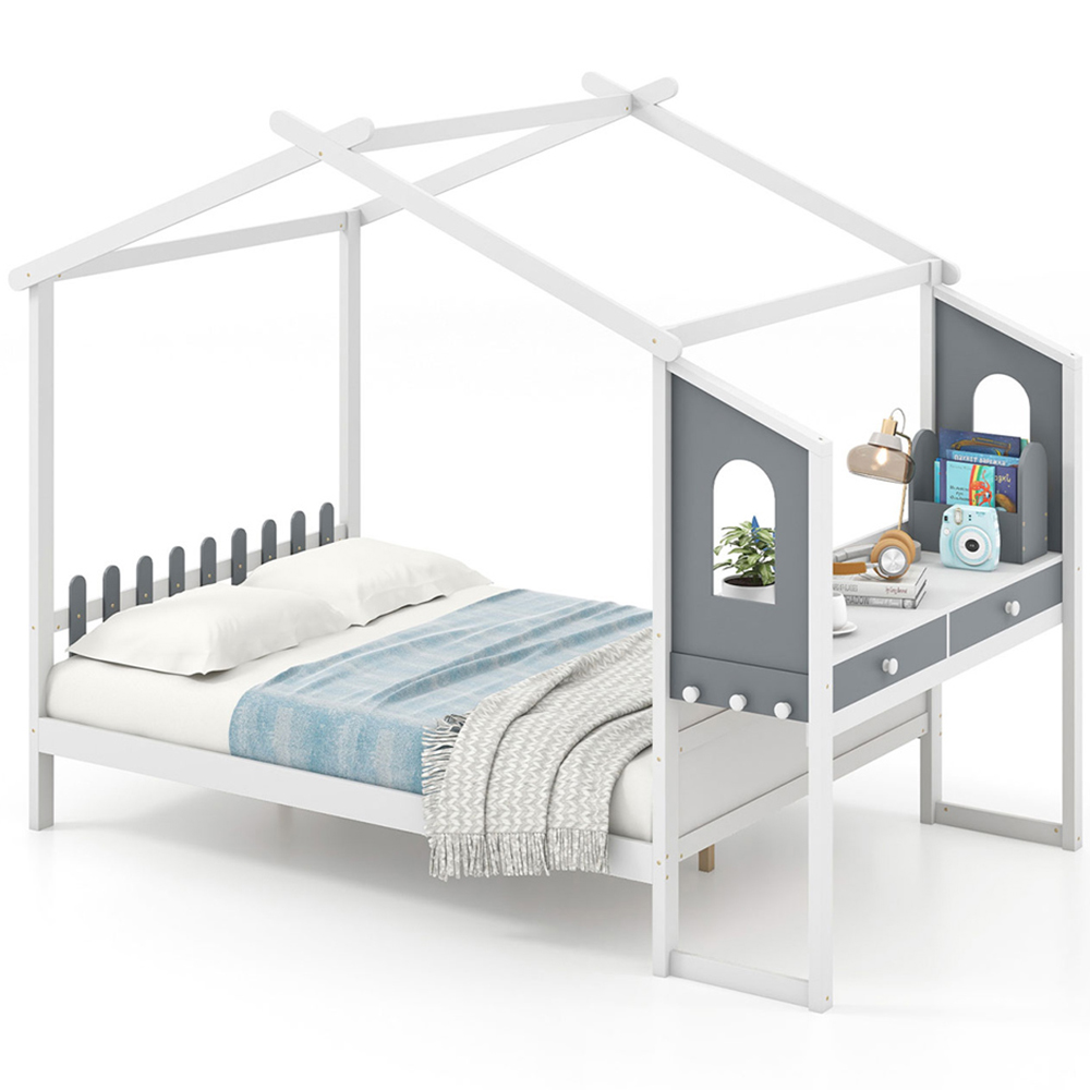 Costway Double Montessori Wooden House Bed Frame Image 2
