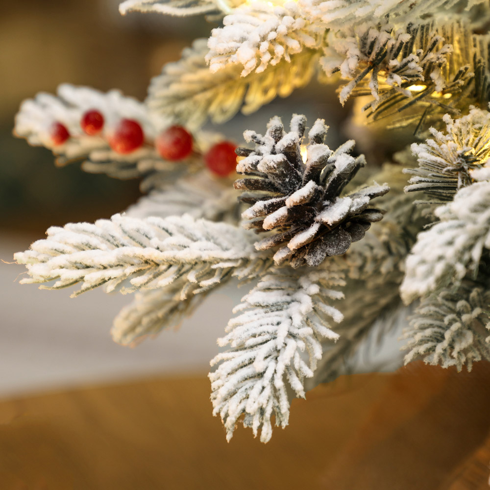 Everglow Pre-Lit Snow Flocked Tabletop Artificial Christmas Tree with Pinecones and Berries 2ft Image 3