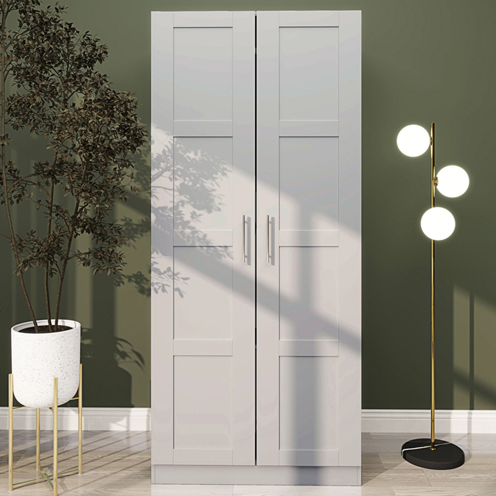 Portland 2 Door Grey Double Wardrobe with Hanging Rail Image 1