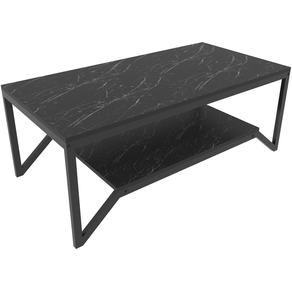 Decorotika Flora Single Shelf Black Marble Effect and Black Modern Coffee Table Image 2